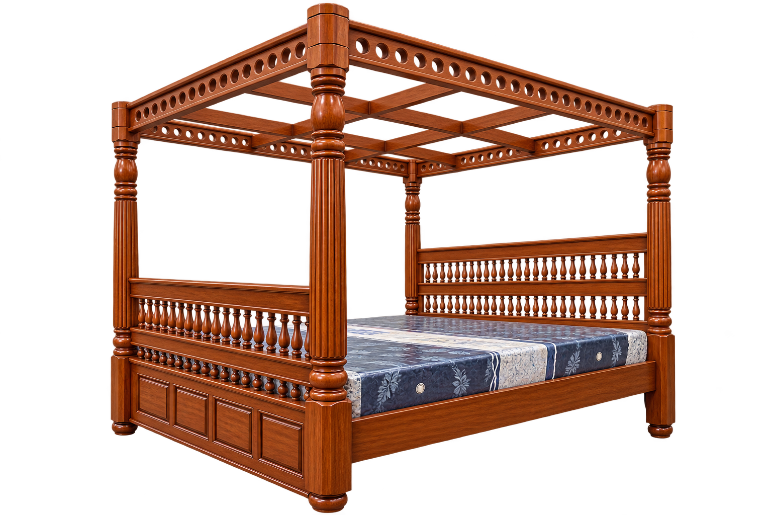 Teakwood Pillar Model King Size Cot thumbnail 3